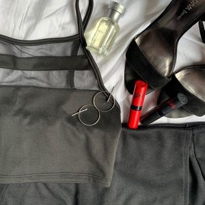 Black Mesh Halter Style Crop Top